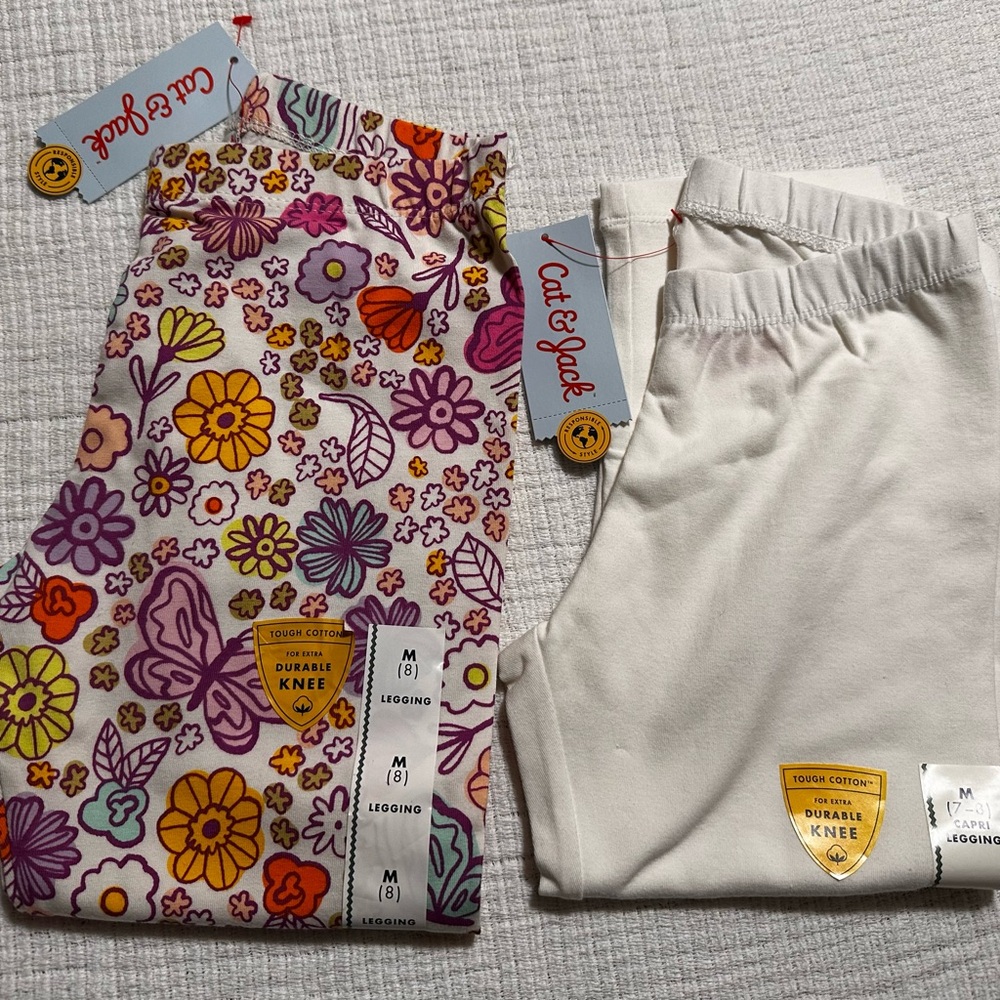 Cat & Jack Legging Pair / Floral Multicolor and White